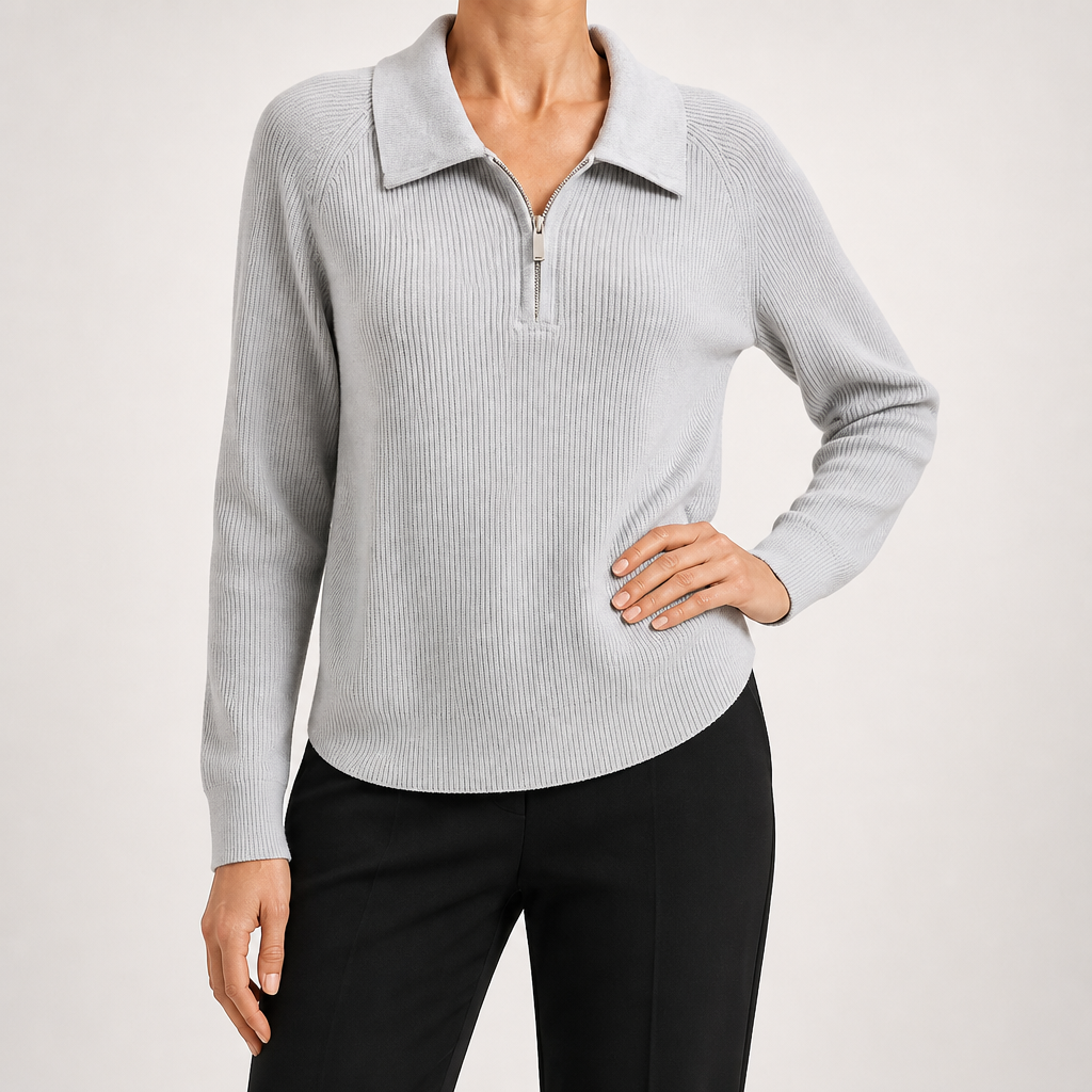 Vivienne | Womens Quarter Zip Knitted Jumper, Grey