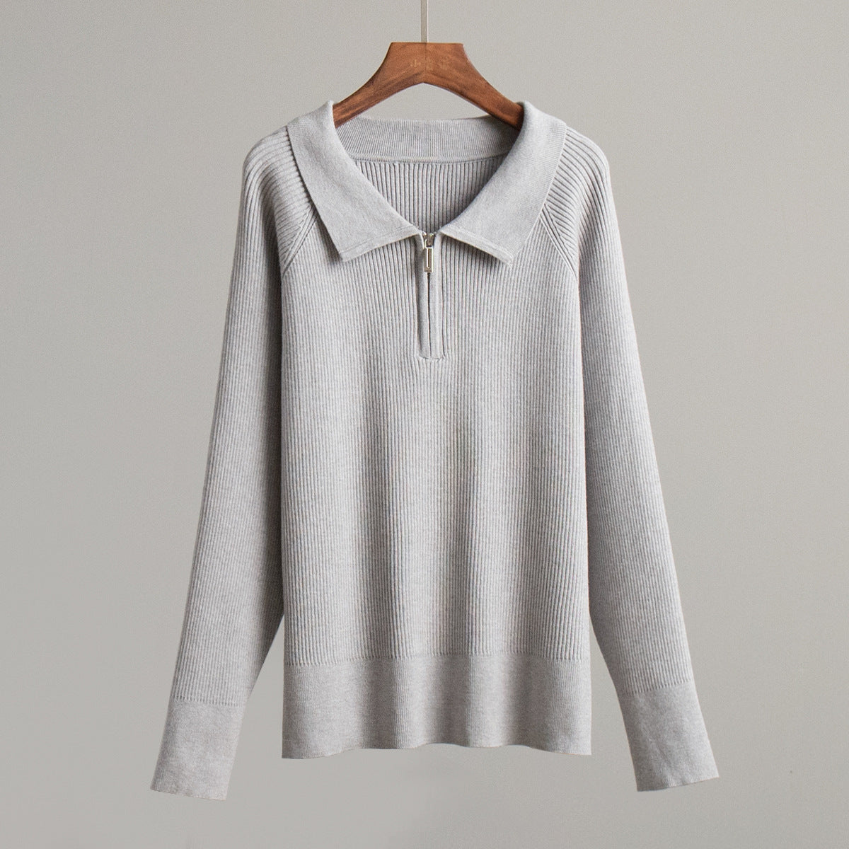 Vivienne | Womens Quarter Zip Knit Sweater, Grey