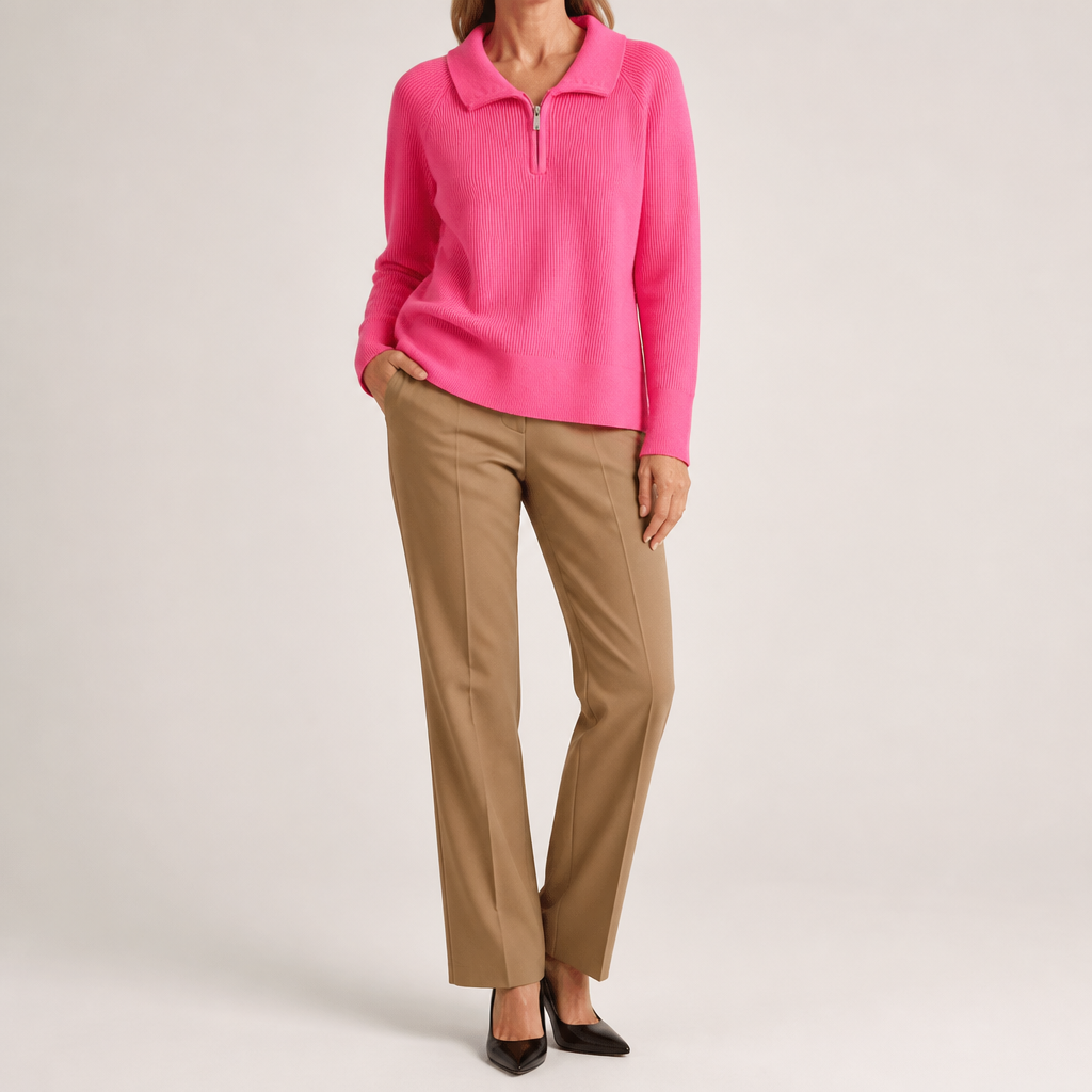 Vivienne | Womens Quarter Zip Knitted Jumper, Pink