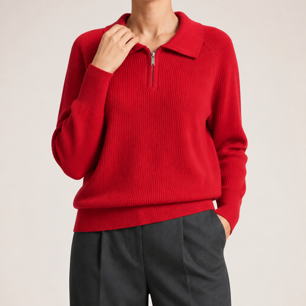 Vivienne | Womens Quarter Zip Knitted Jumper, Red