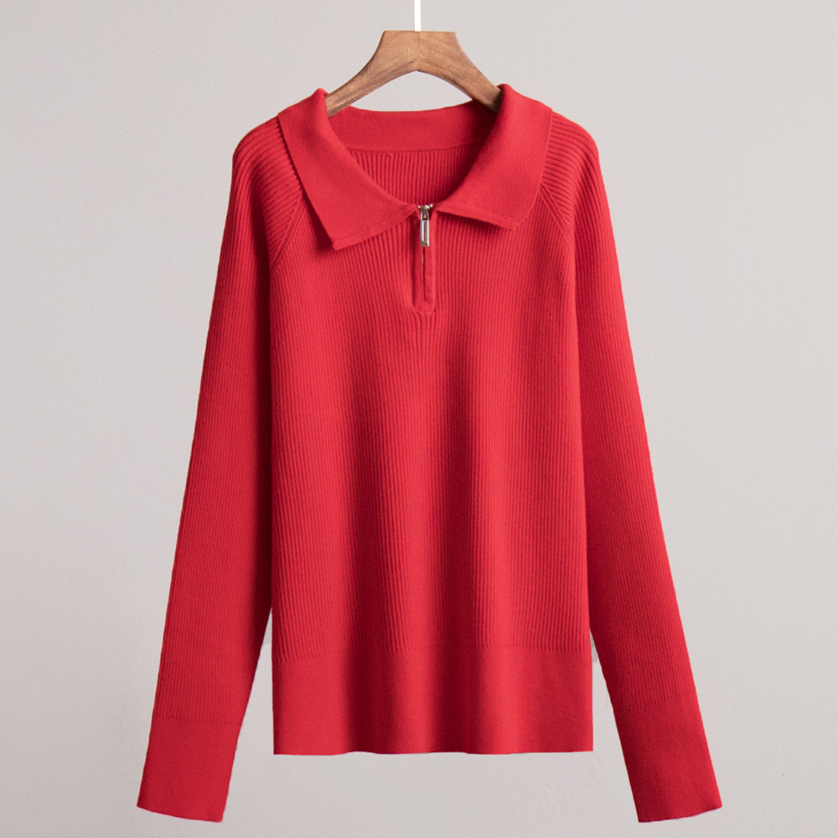 Vivienne | Womens Quarter Zip Knit Sweater, Red