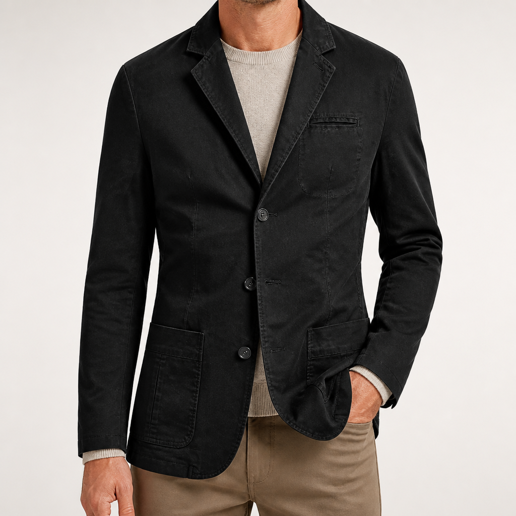 Wade | Mens Cotton Suit Collar Casual Lightweight Jacket, Black