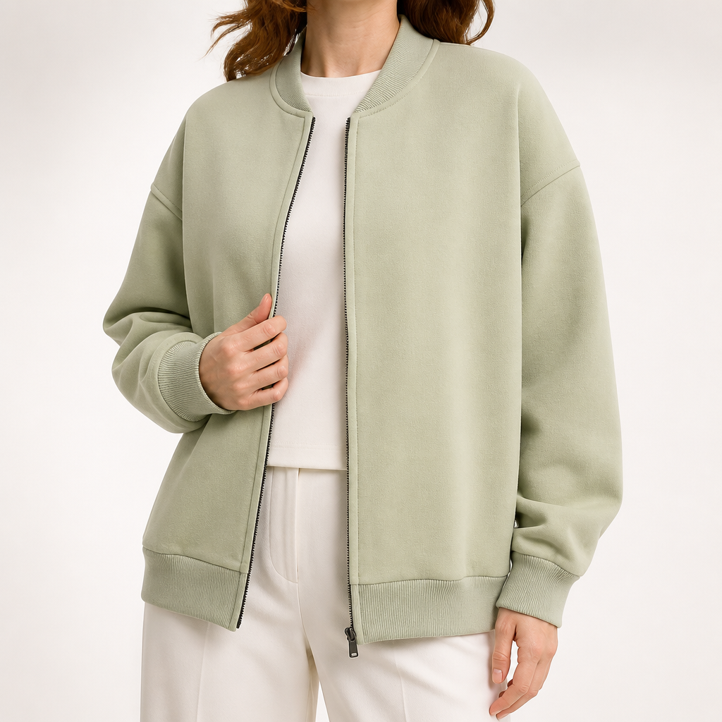 Wanda | Womens Bomber Baseball Varsity Autumn Cropped Soft Shell Light Jacket, Green