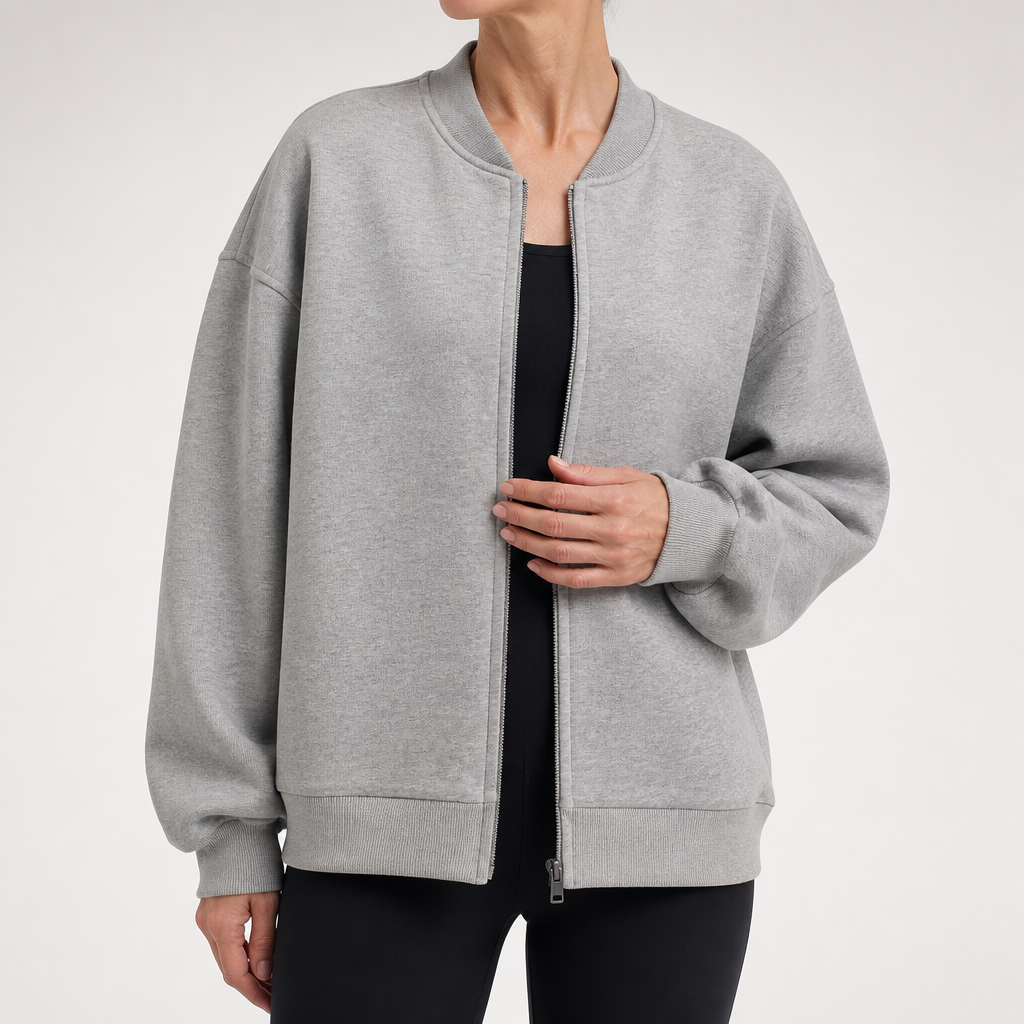 Wanda | Womens Bomber Baseball Varsity Autumn Cropped Soft Shell Light Jacket, Heather Grey