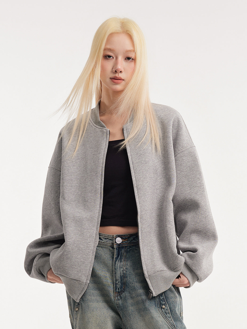 Wanda | Womens Bomber Baseball Jacket, Heather Grey