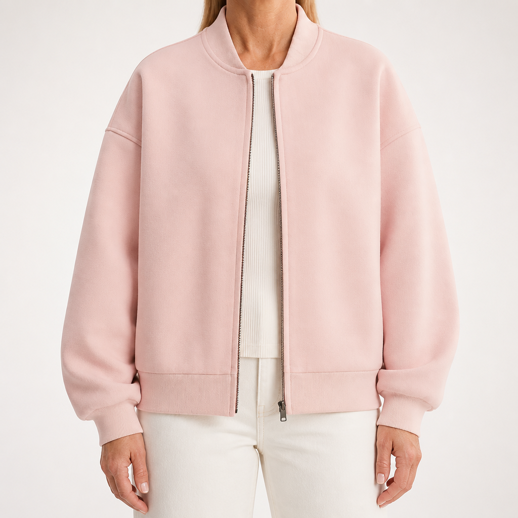 Wanda | Womens Bomber Baseball Varsity Autumn Cropped Soft Shell Light Jacket, Pink