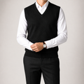 Warren | Mens Knitted Jumper V Neck Sleeveless Sweater Vest, Black