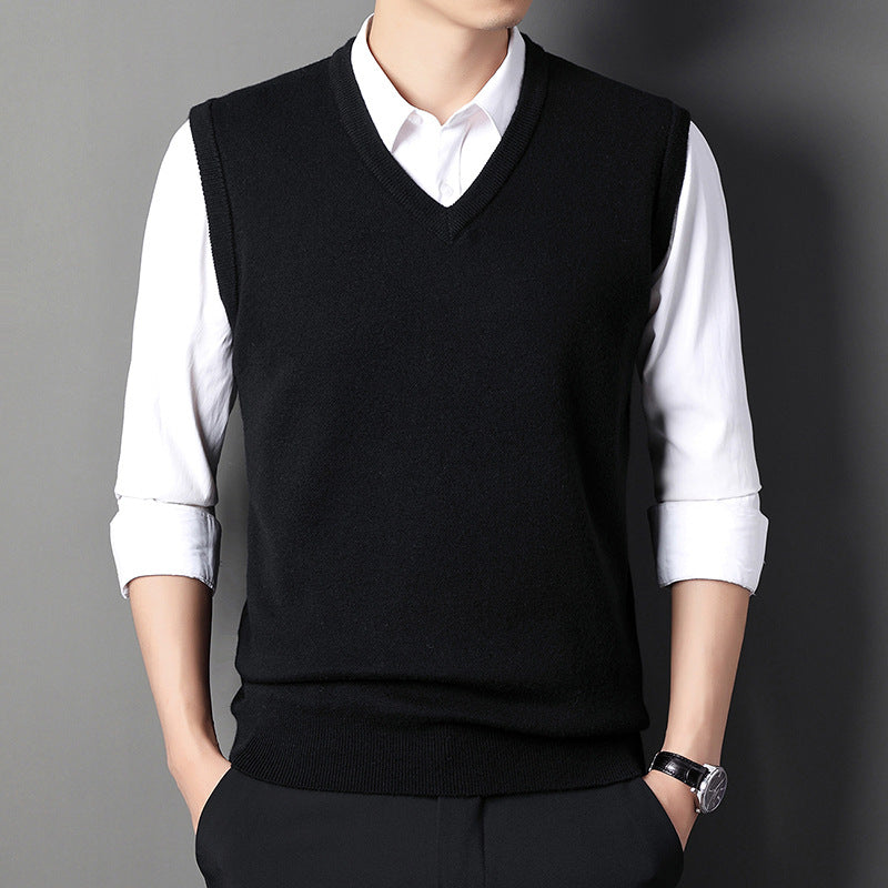 Warren | Mens V Neck Knitted Jumper Sweater Vest - Black