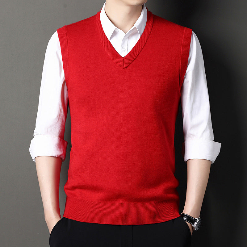 Warren | Mens V Neck Knitted Jumper Sweater Vest - Bright Red