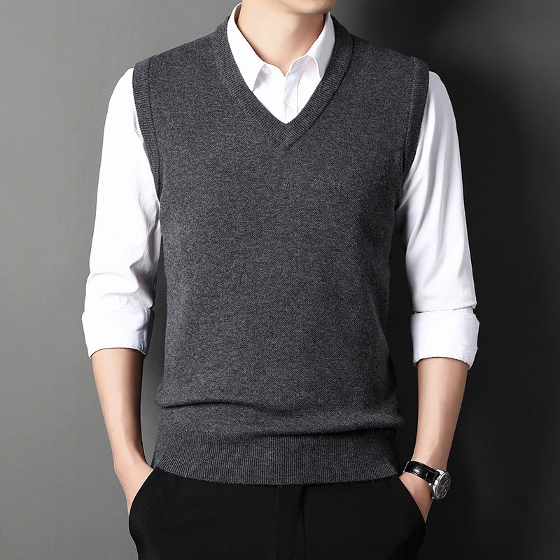 Warren | Mens V Neck Knitted Jumper Sweater Vest - Dark Grey