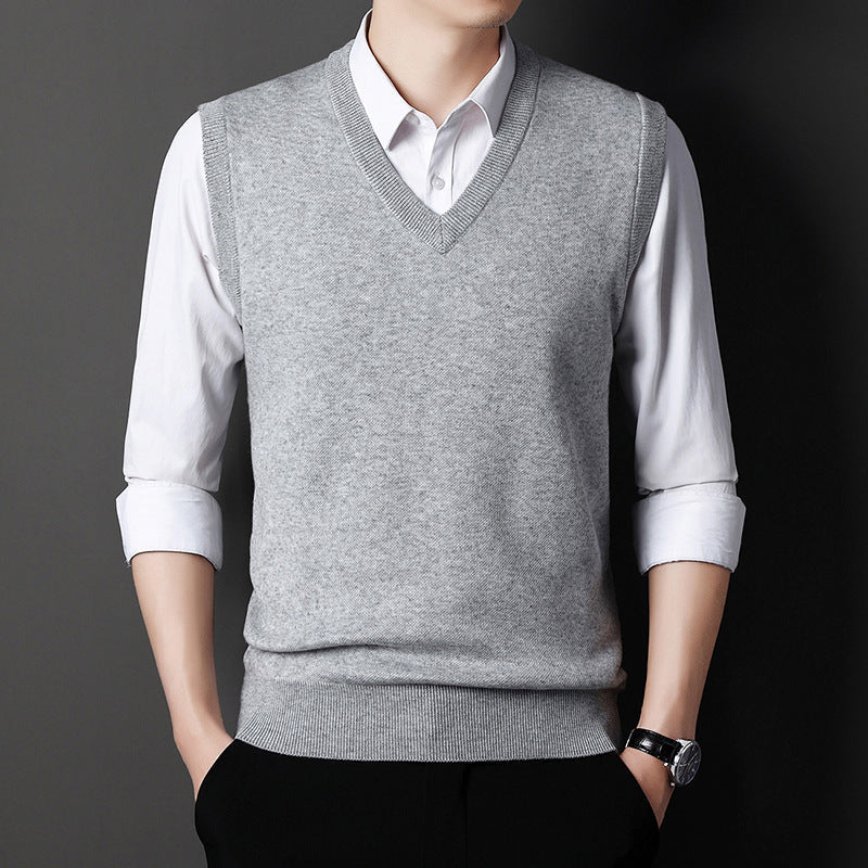 Warren | Mens V Neck Knitted Jumper Sweater Vest - Light Grey