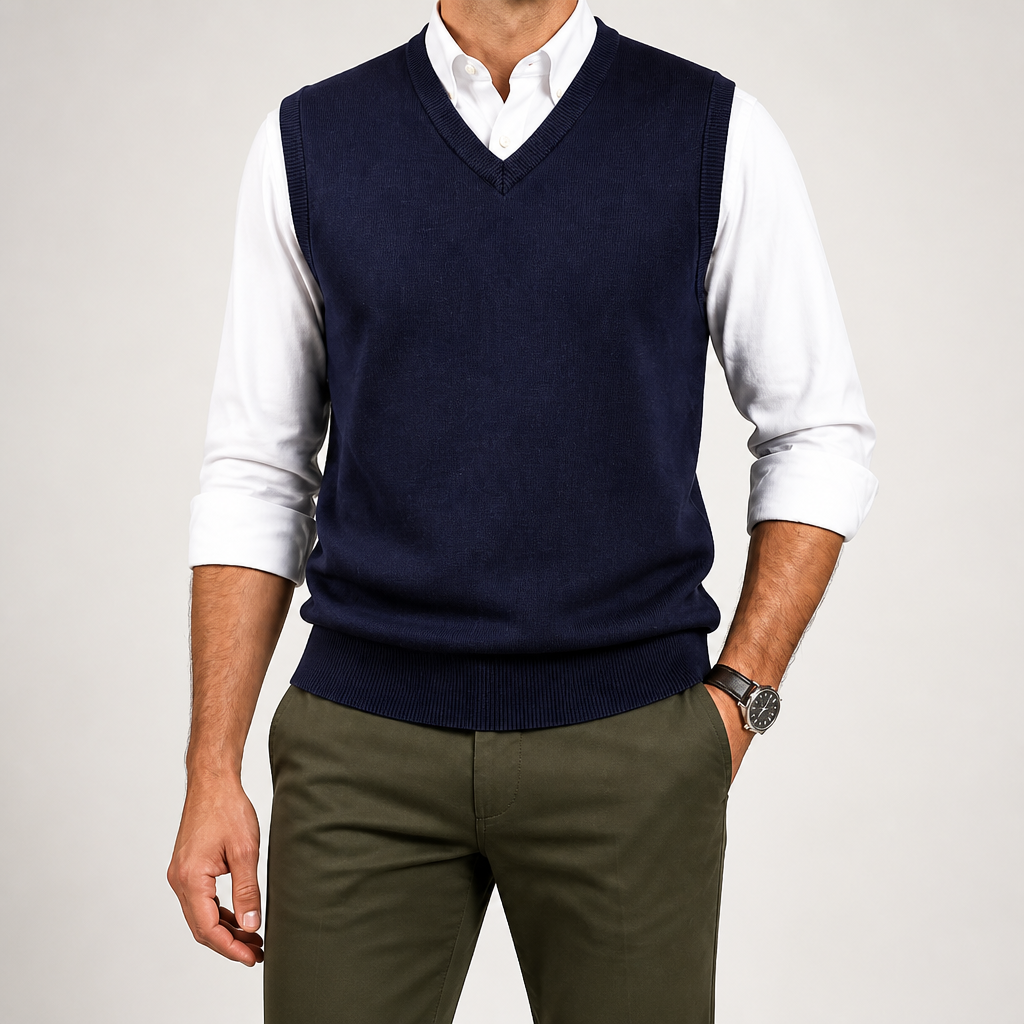 Warren | Mens Knitted Jumper V Neck Sleeveless Sweater Vest, Shangqing