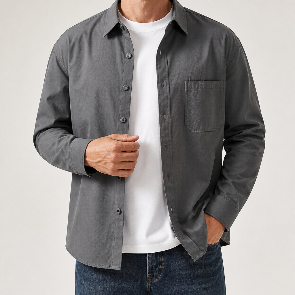 Wells | Mens Cotton Workwear Shirt Jacket, Smoke Grey