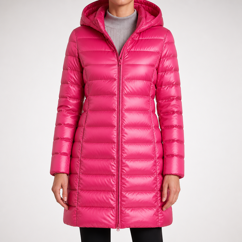 Wendell | Womens Puffer Coat Longline Hooded Down Warm Winter Coat, Rose Red