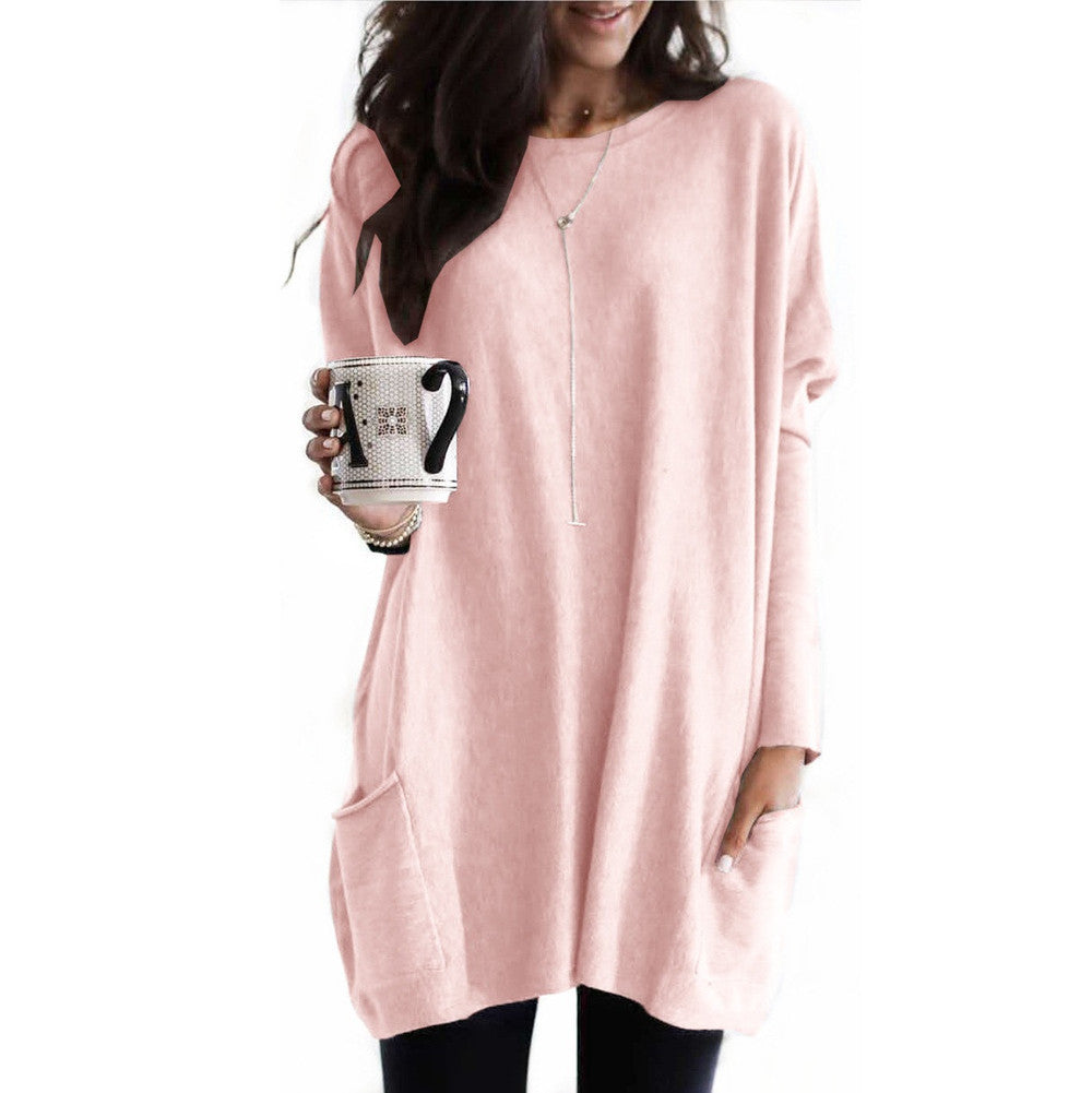 Wilhelmina | Womens Bat Sleeve Long Cotton Top Pocket Base Shirt - 10