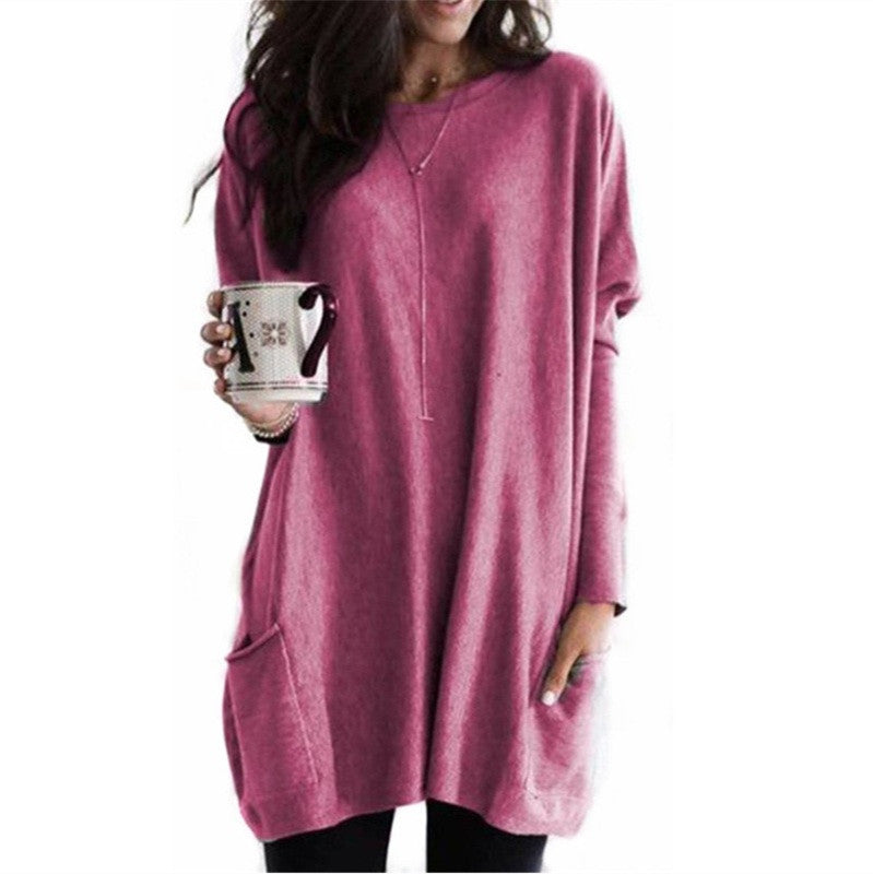 Wilhelmina | Womens Bat Sleeve Long Cotton Top Pocket Base Shirt - 2