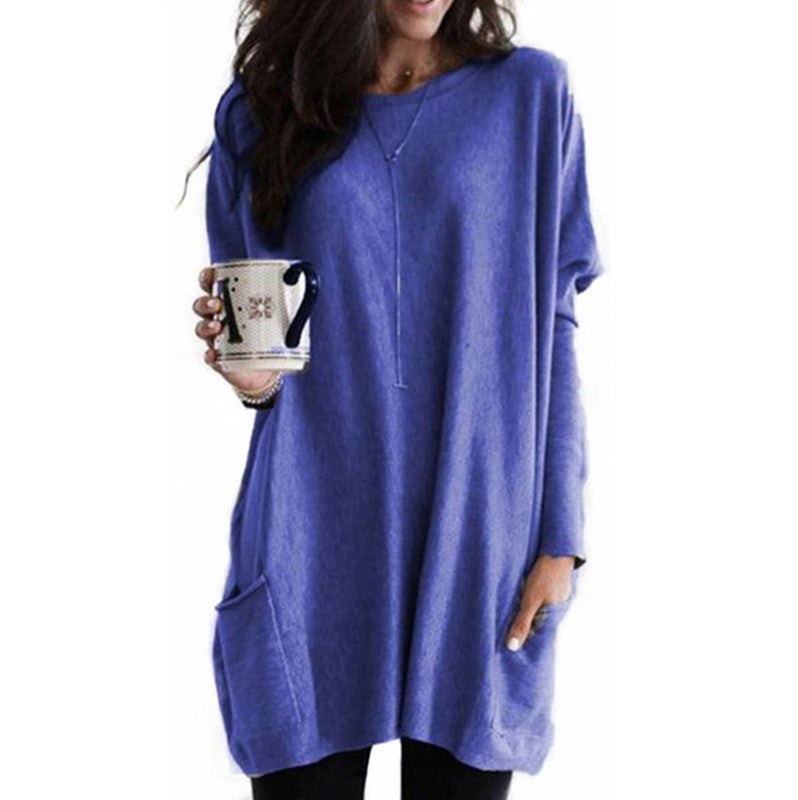 Wilhelmina | Womens Bat Sleeve Long Cotton Top Pocket Base Shirt - 4