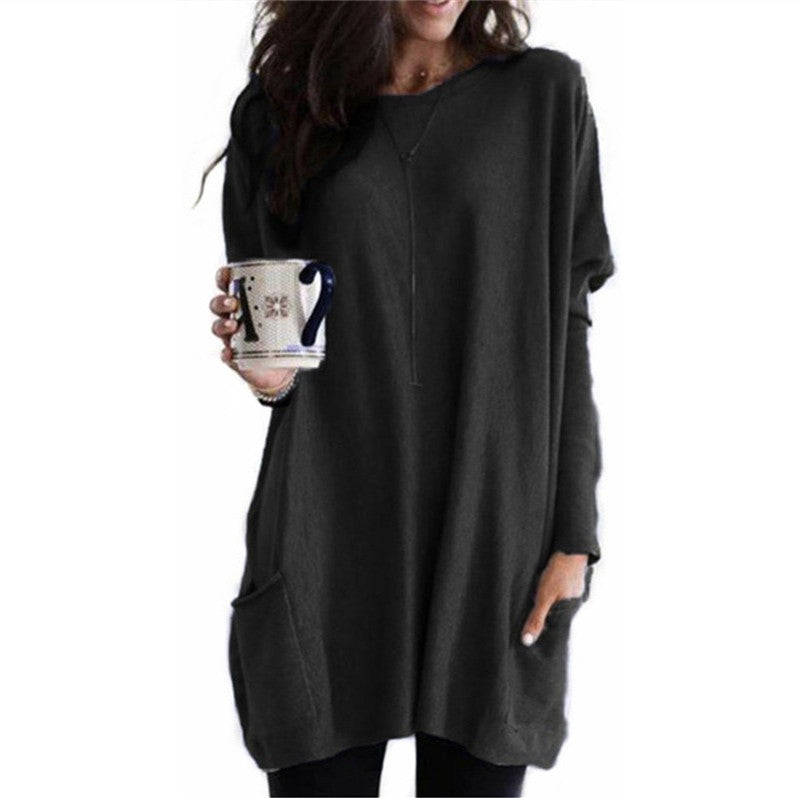 Wilhelmina | Womens Bat Sleeve Long Cotton Top Pocket Base Shirt - 6