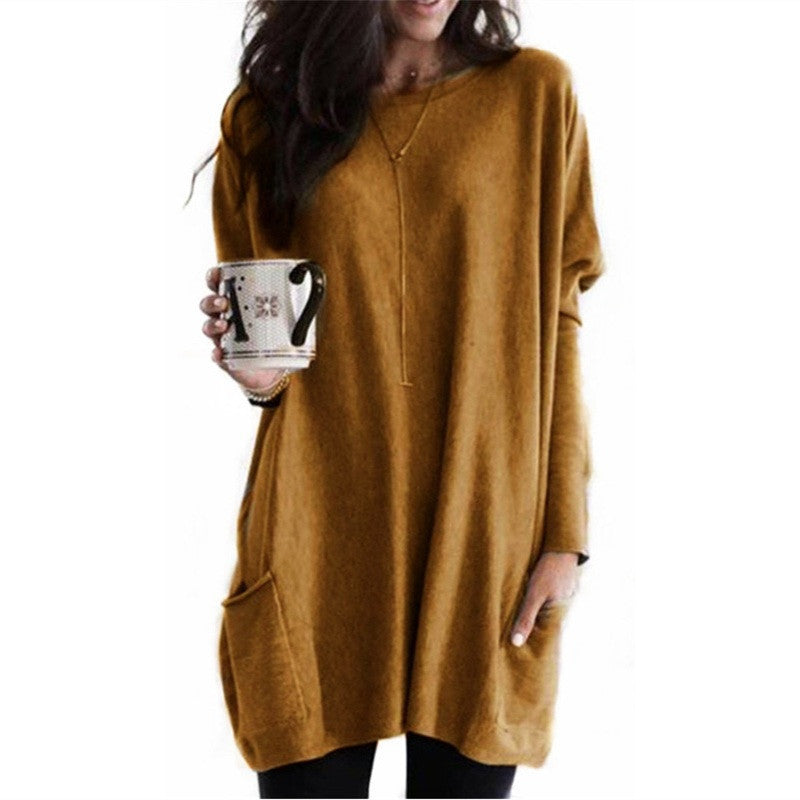 Wilhelmina | Womens Bat Sleeve Long Cotton Top Pocket Base Shirt - 9