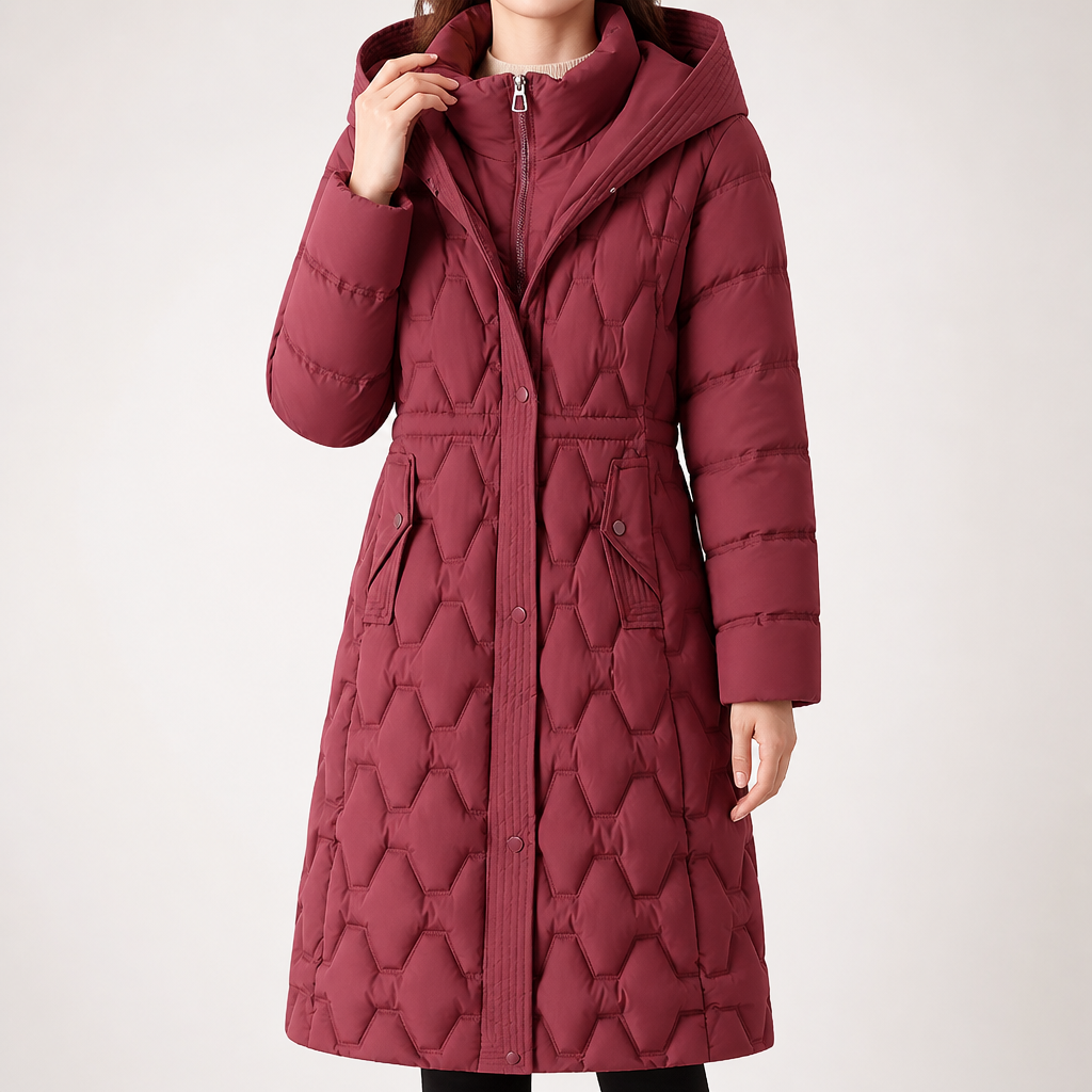 Wilhelmina | Womens Puffer Coat Longline Down Padded Warm Winter Coat, Red