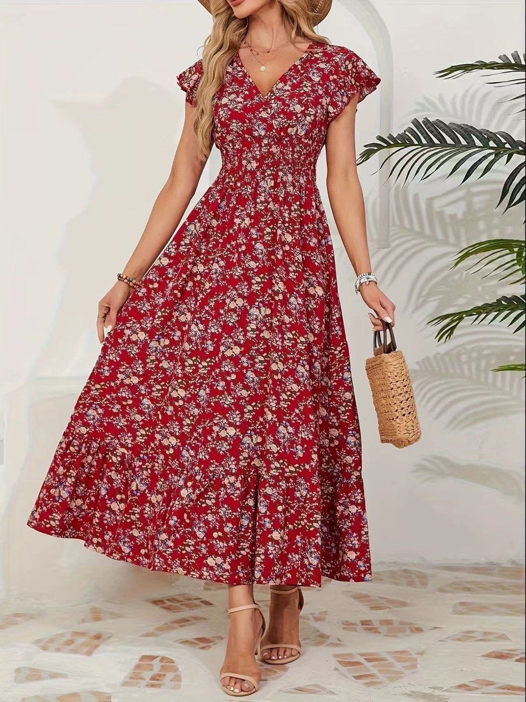 Willa | Womens Floral V Neck A Line Maxi Dress Wedding Guest
