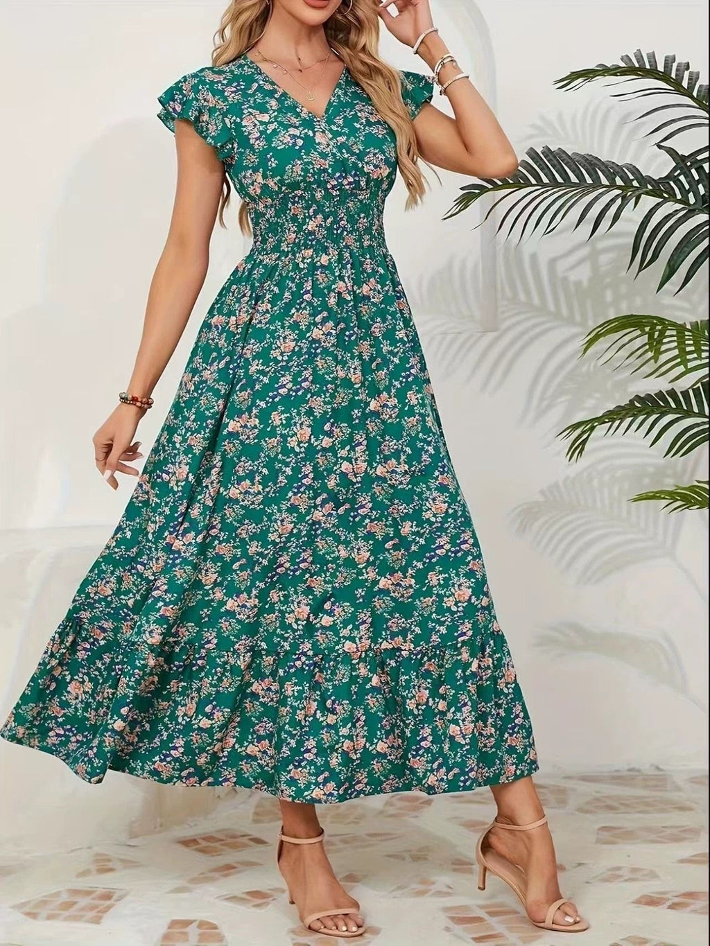 Willa | Womens Floral V Neck A Line Maxi Dress Wedding Guest
