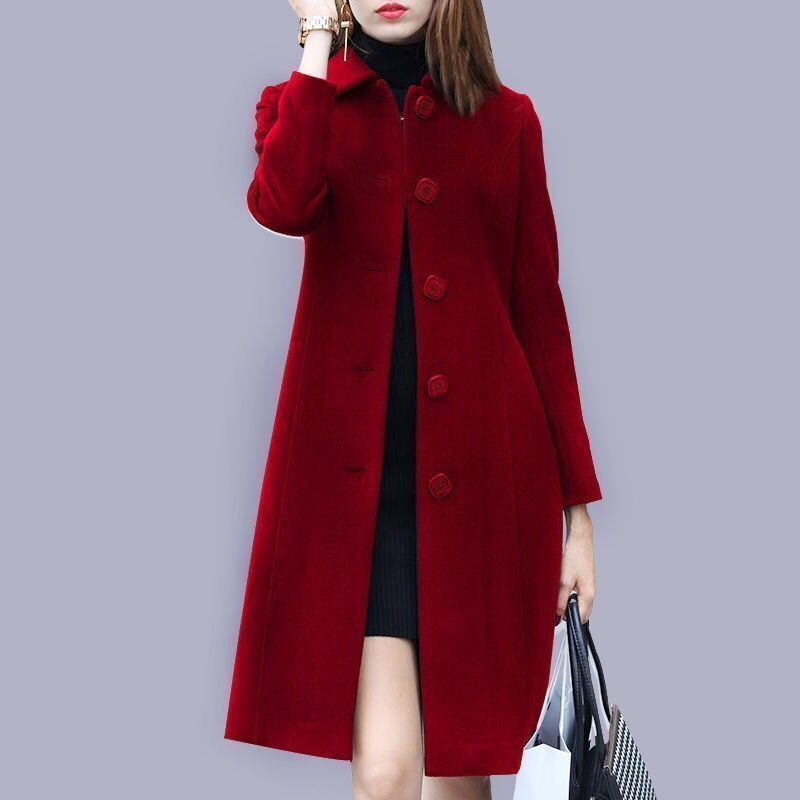 Winifred | Womens British Style Wool Blend Coat - Burgundy