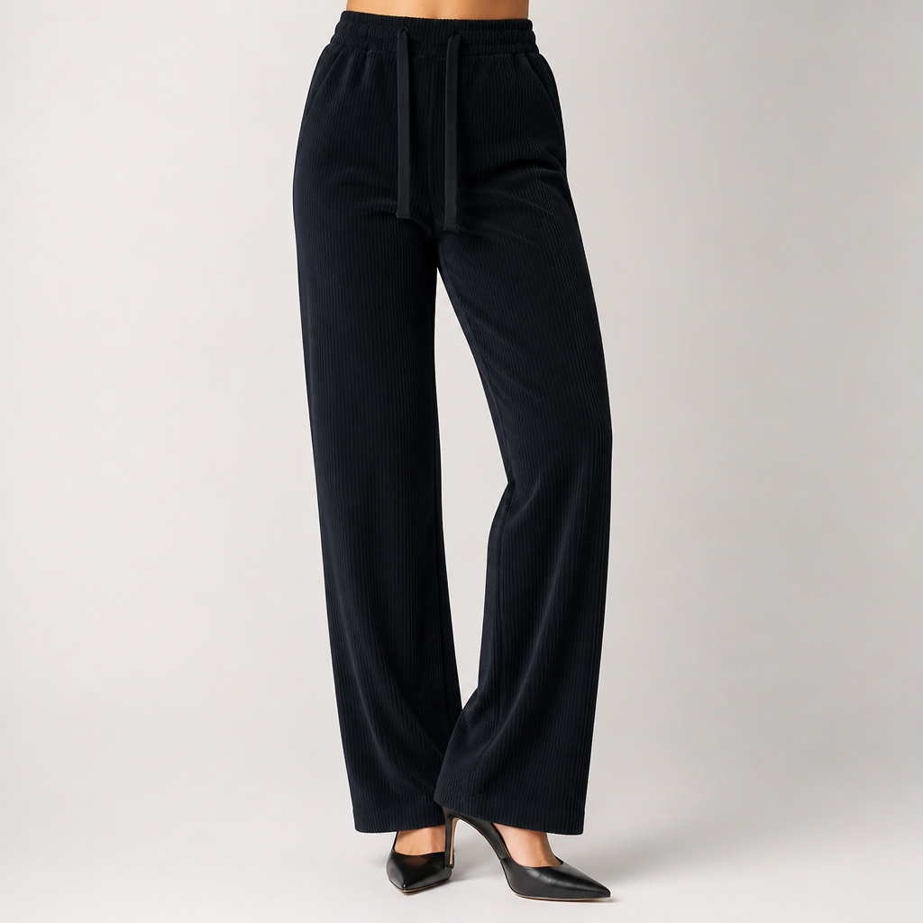 Winifred | Womens Trousers Corduroy Wide Leg High Waisted Casual Pants, Black 2