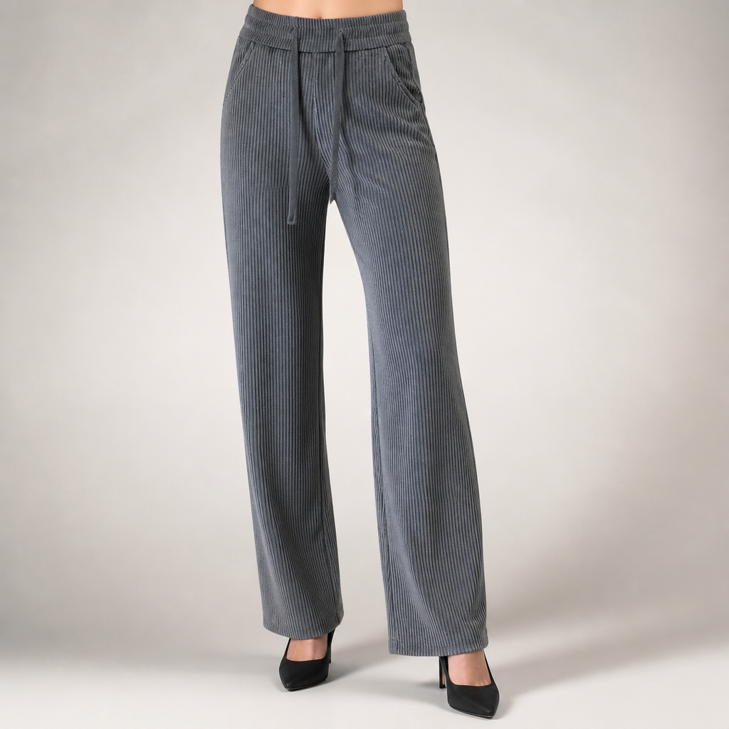 Winifred | Womens Trousers Corduroy Wide Leg High Waisted Casual Pants, Gray 2