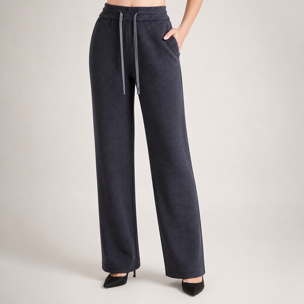 Winifred | Womens Trousers Corduroy Wide Leg High Waisted Casual Pants, Gray