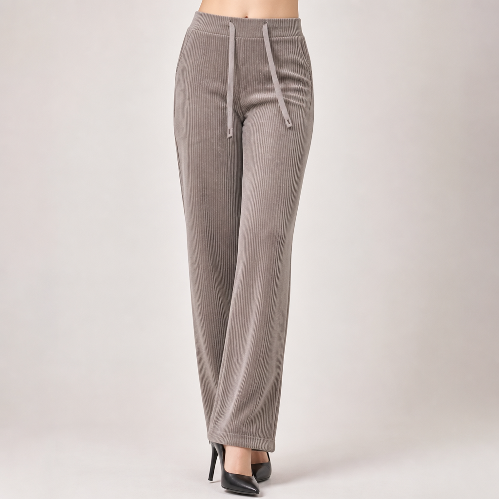 Winifred | Womens Trousers Corduroy Wide Leg High Waisted Casual Pants, Khaki 2
