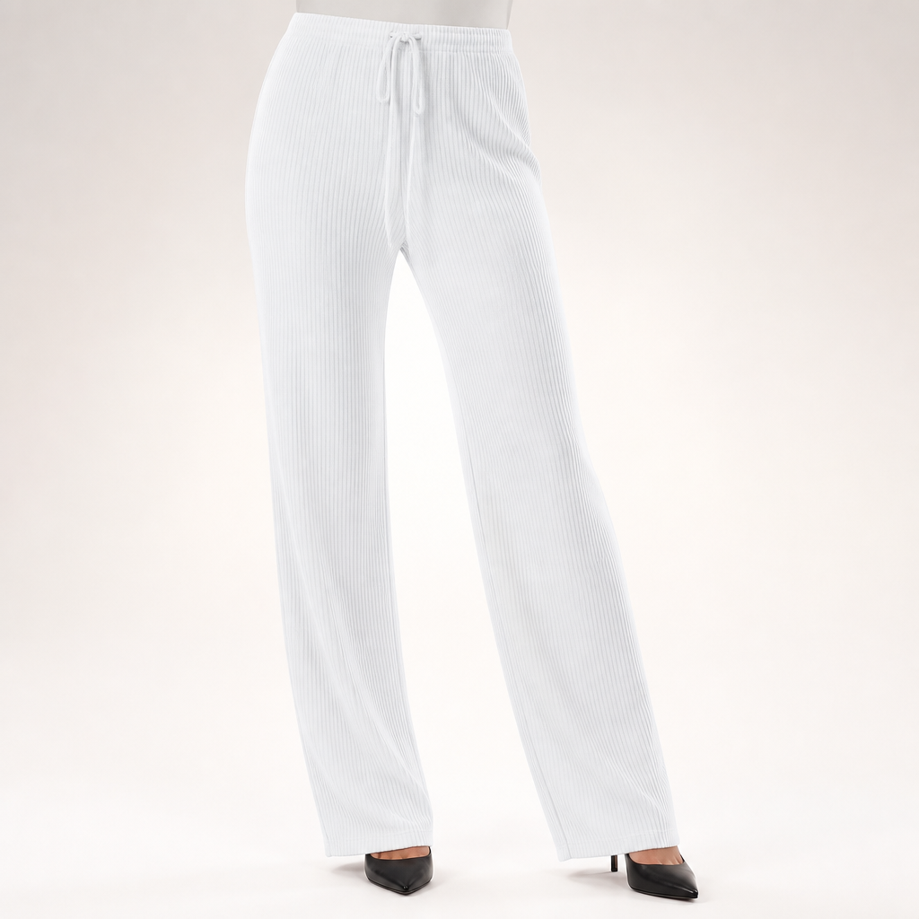 Winifred | Womens Trousers Corduroy Wide Leg High Waisted Casual Pants, White 2