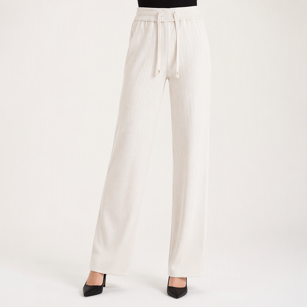 Winifred | Womens Trousers Corduroy Wide Leg High Waisted Casual Pants, White