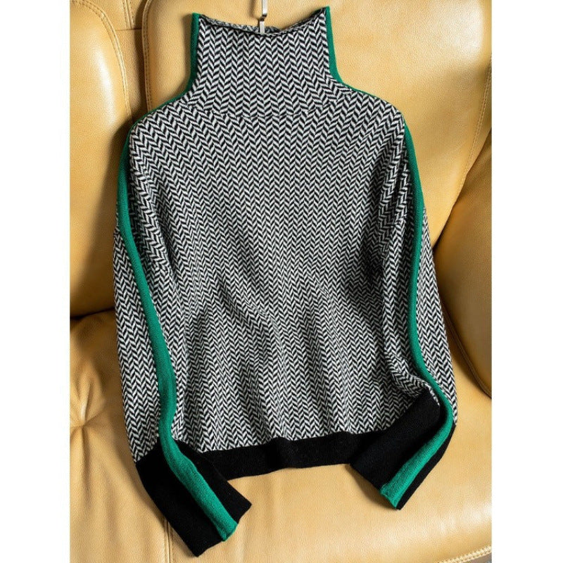 Winifred | Womens Turtleneck Knit Jumper Contrast Sleeve Loose - 2