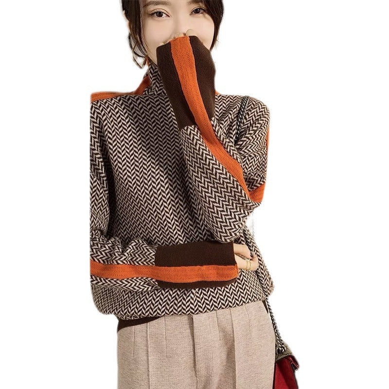 Winifred | Womens Turtleneck Knit Jumper Contrast Sleeve Loose - 3