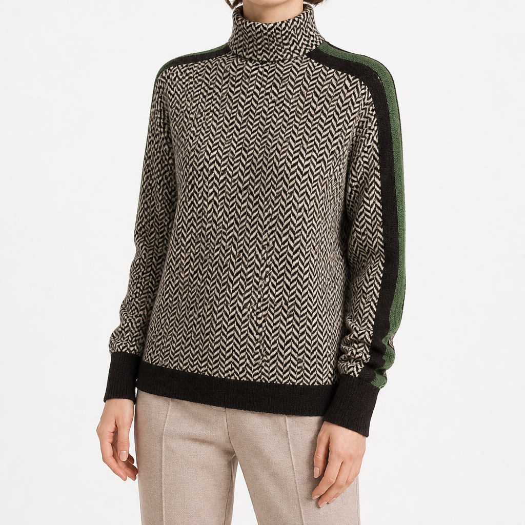 Winifred | Womens Knitted Jumper Turtleneck Knit Contrast Sleeve Loose Sweater, Black