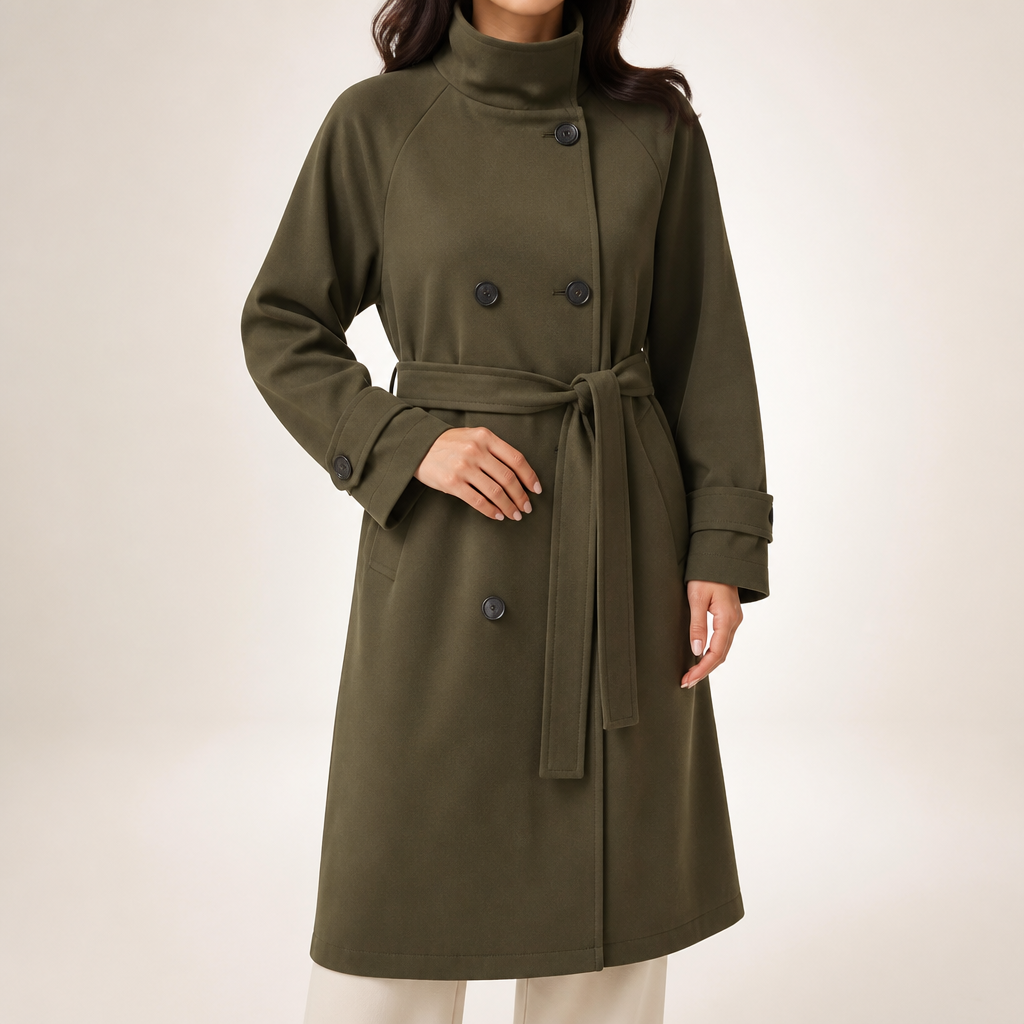 Winnie | Womens Cropped Double Breasted Trench Coat, Army Green