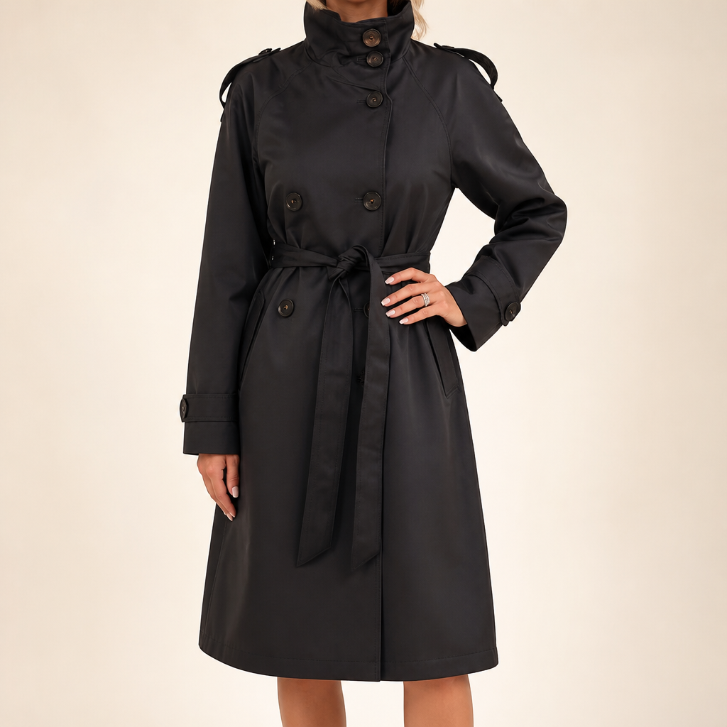 Winnie | Womens Cropped Double Breasted Trench Coat, Black