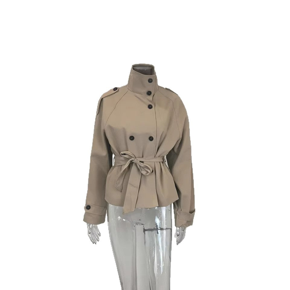Winnie | Womens Cropped Double Breasted Trench Coat, Khaki
