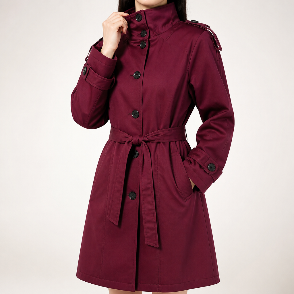 Winnie | Womens Cropped Double Breasted Trench Coat, Wine Red