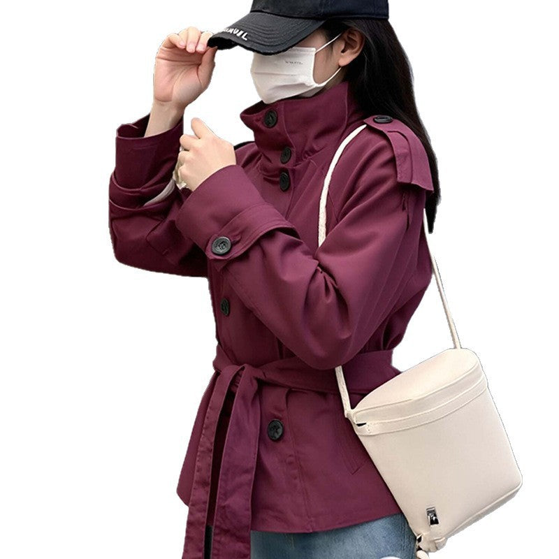 Winnie | Womens Cropped Double Breasted Trench Coat, Wine Red