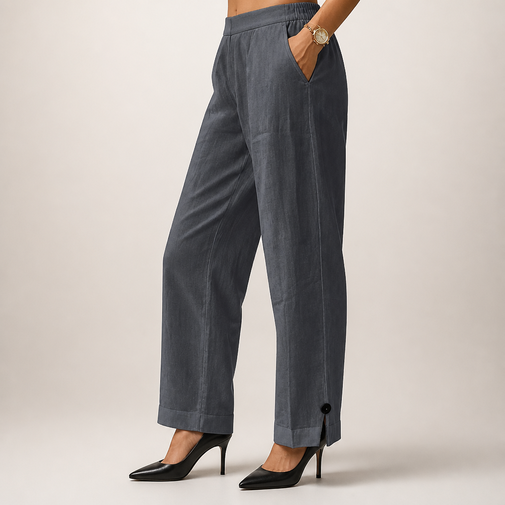 Wren | Womens Cotton Linen Elastic Waist Cropped Trousers Pants, Grey