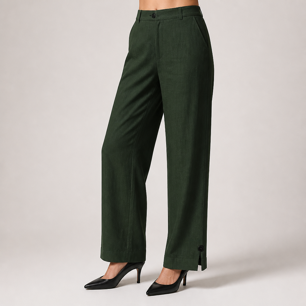 Wren | Womens Cotton Linen Elastic Waist Cropped Trousers Pants, Olive Green