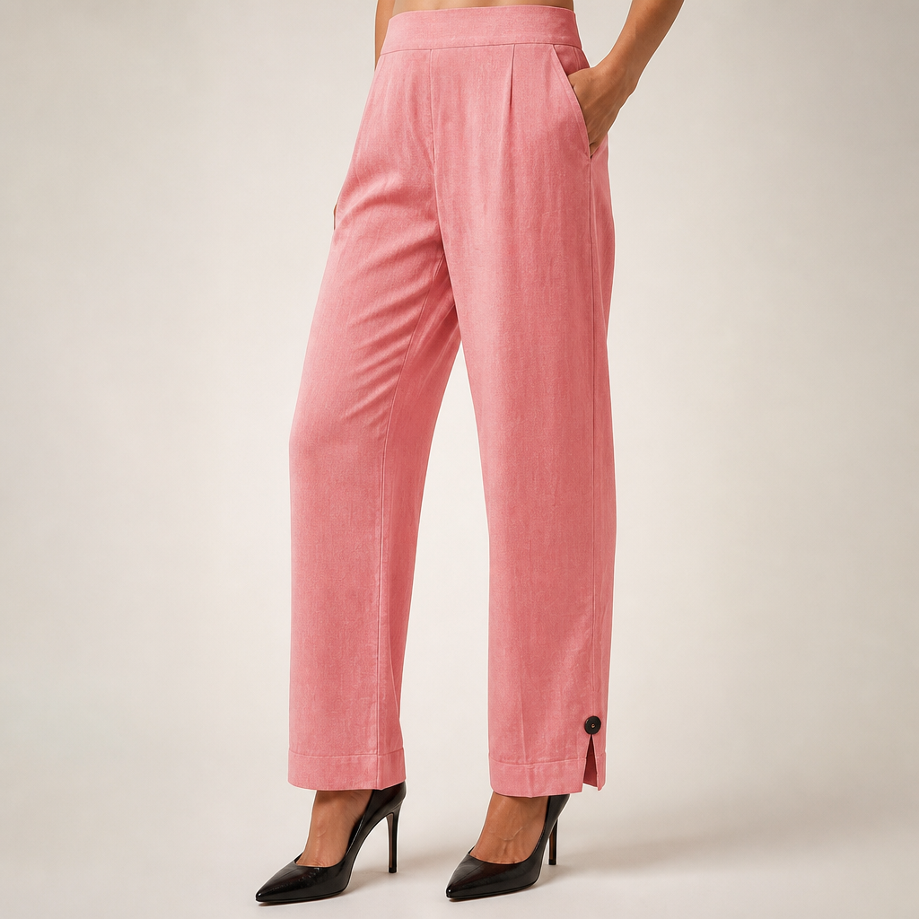 Wren | Womens Cotton Linen Elastic Waist Cropped Trousers Pants, Pink