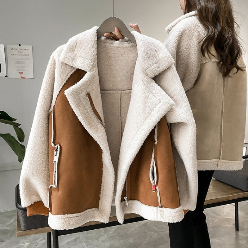 Wren | Womens Sherpa Suede Biker Winter Autumn Cropped Soft Shell Wool Jacket - 1