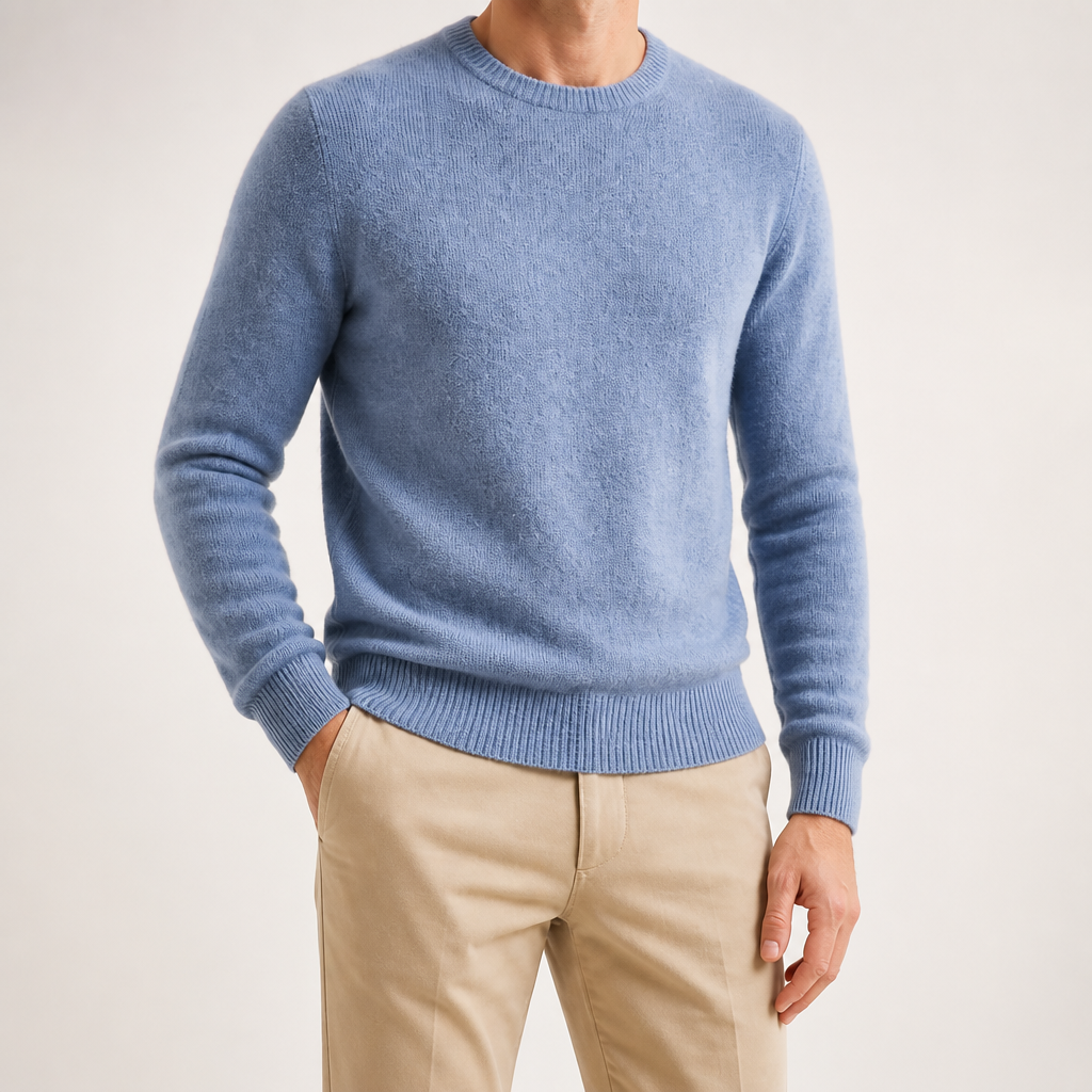 Wystan | Mens Knitted Jumper Pullover Crew Neck Warm Winter Sweater, Blue