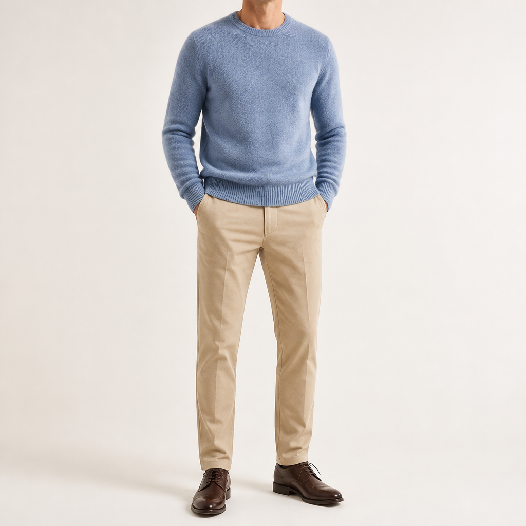 Wystan | Mens Knitted Jumper Pullover Crew Neck Warm Winter Sweater, Blue
