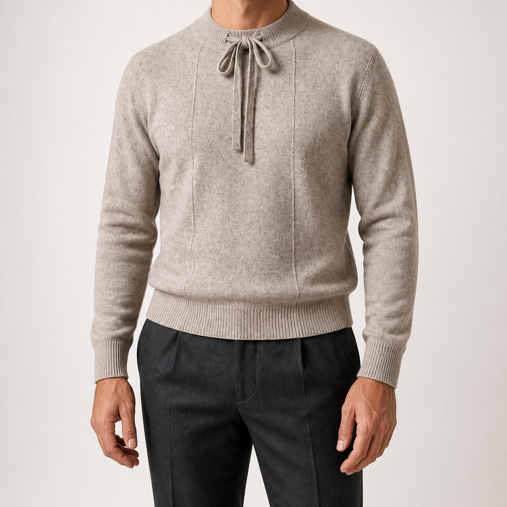 Wystan | Mens Knitted Jumper Pullover Crew Neck Warm Winter Sweater, Camel