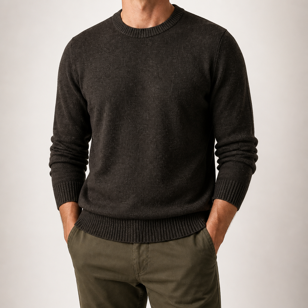 Wystan | Mens Knitted Jumper Pullover Crew Neck Warm Winter Sweater, Mocha