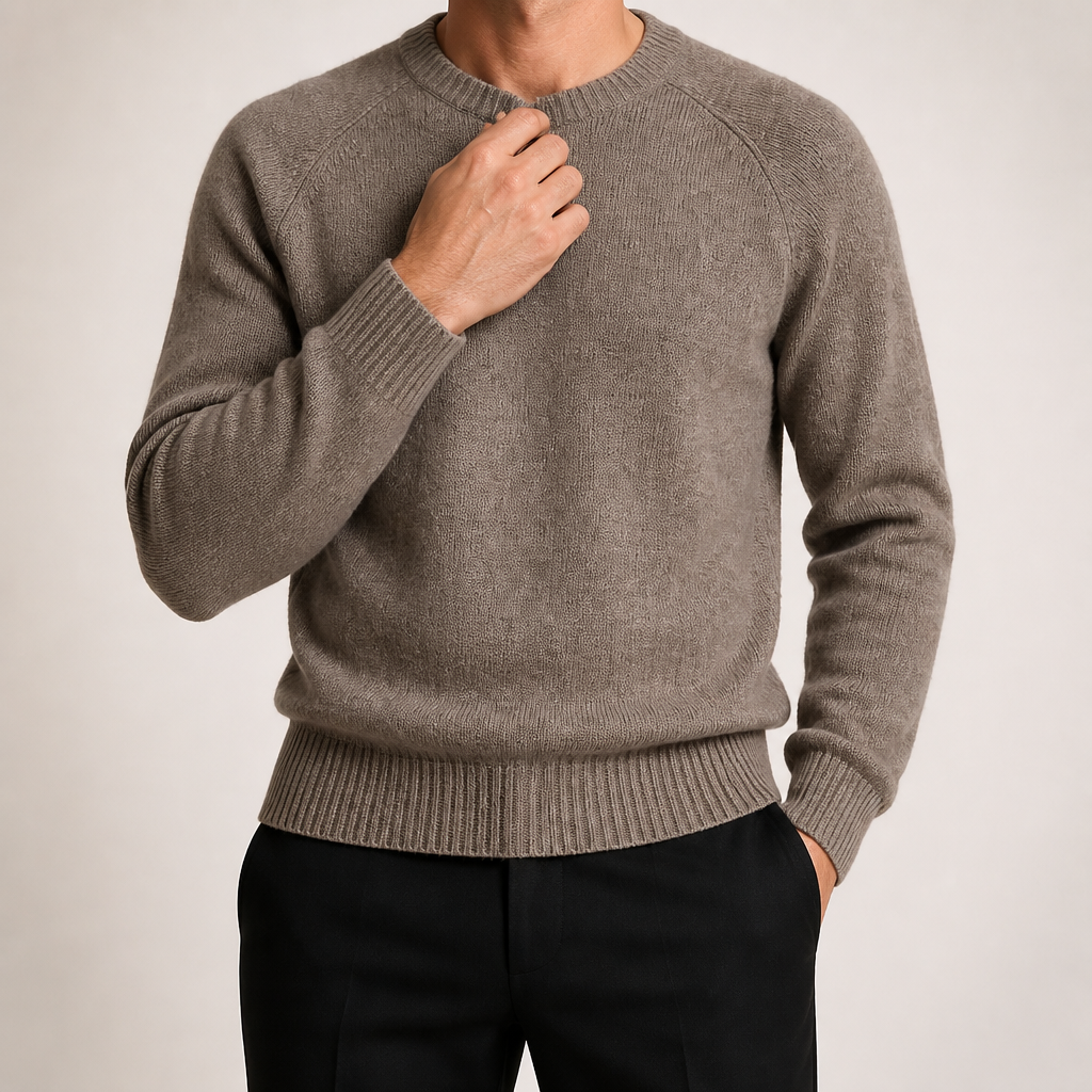 Wystan | Mens Knitted Jumper Pullover Crew Neck Warm Winter Sweater, Purple